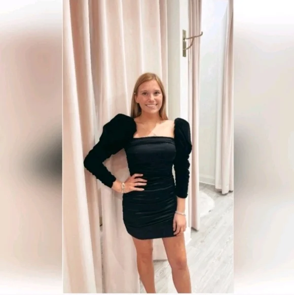 ALICE + OLIVIA KATRICE VELVET PUFF SLEEVE MINI DRESS SIZE4 - Picture 12 of 14